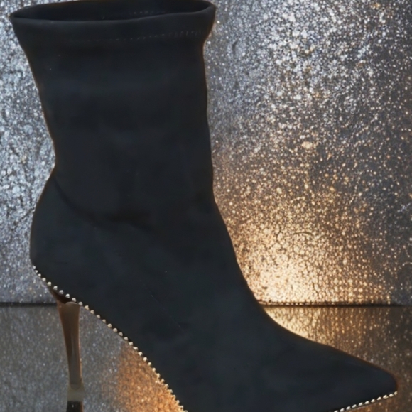 KAYLEEN By Los Angeles Shoes - Kayleen By Los Angeles Elegant Suede Black Stiletto Ankle Boots with Gold Studs
